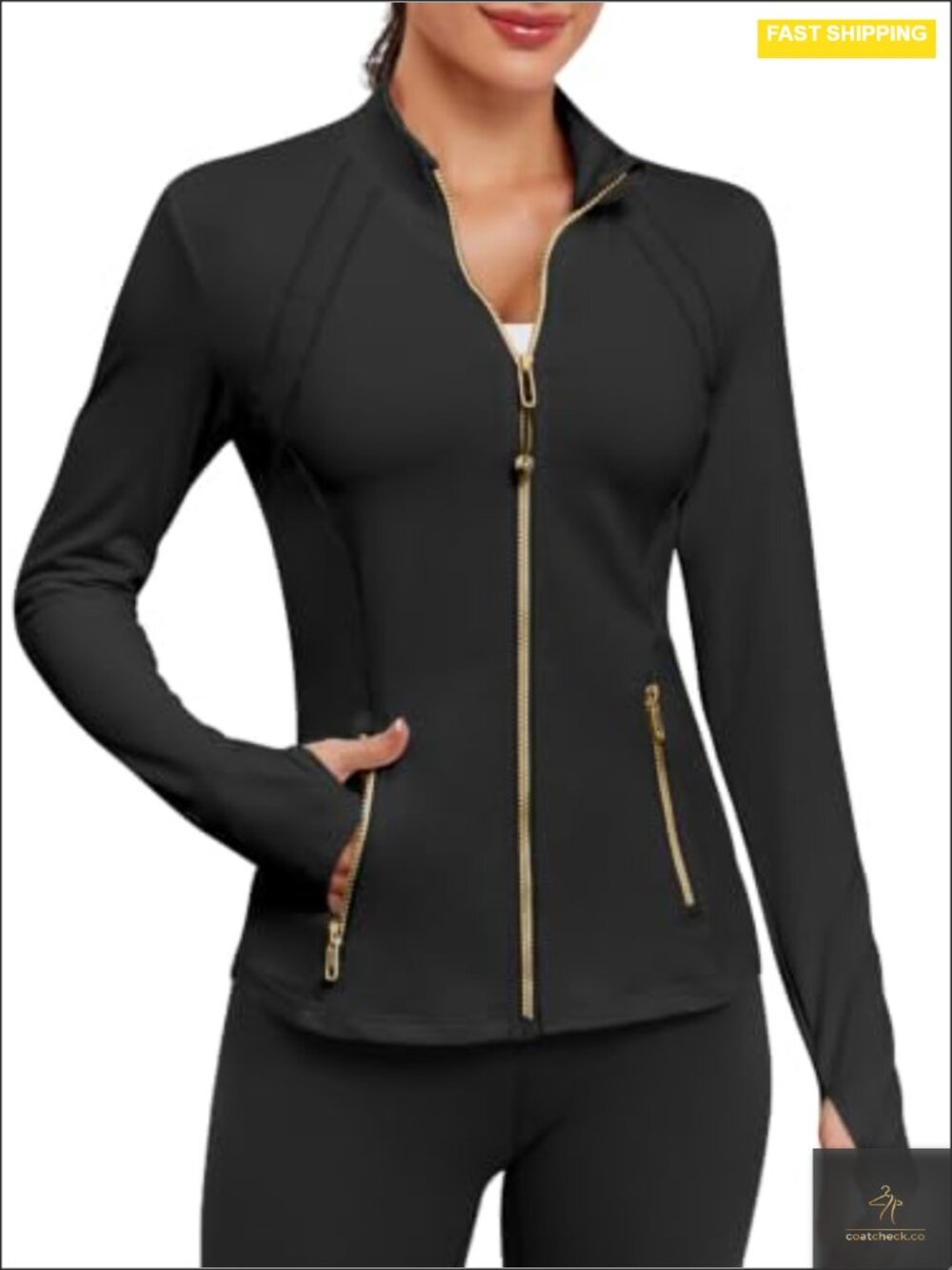 Athletic Zip Up Running Jacket with Thumb Holes